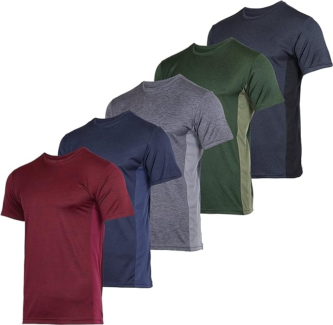 Sett med 5 sett med Real Essentials: Menns fukttransporterende T-skjorter for utendørsaktiviteter med tørr passform - Din pålitelige følgesvenn i sport og eventyr!